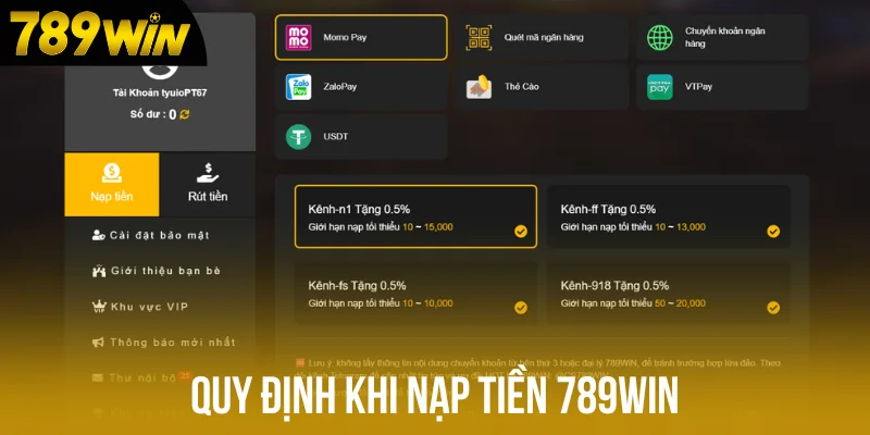Quy định khi nạp tiền 789win Quy định khi nạp tiền 789win